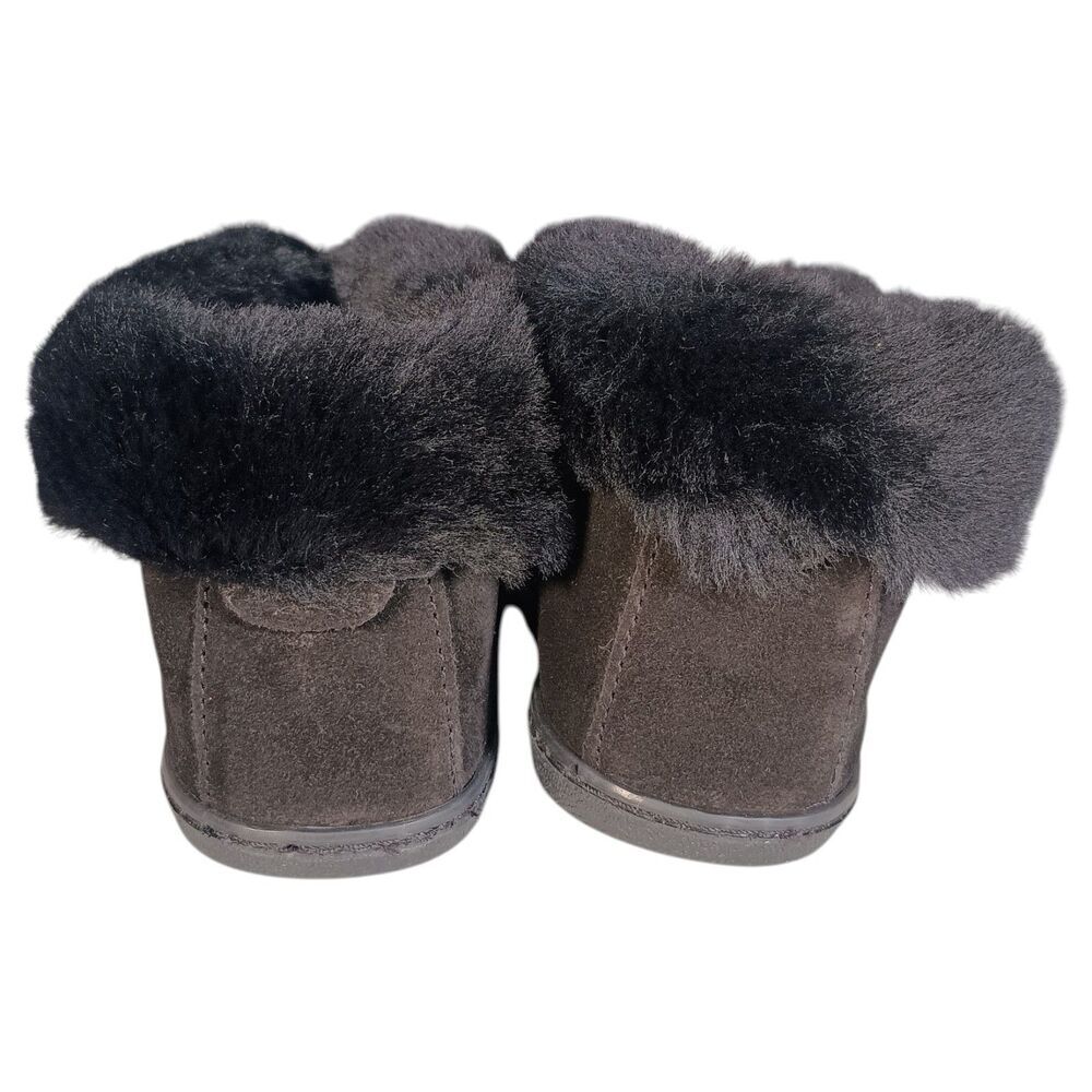 Minnetonka Suede Real Sheepskin Slipper Boots Womens 10 Black Fur Lining - Picture 9 of 14